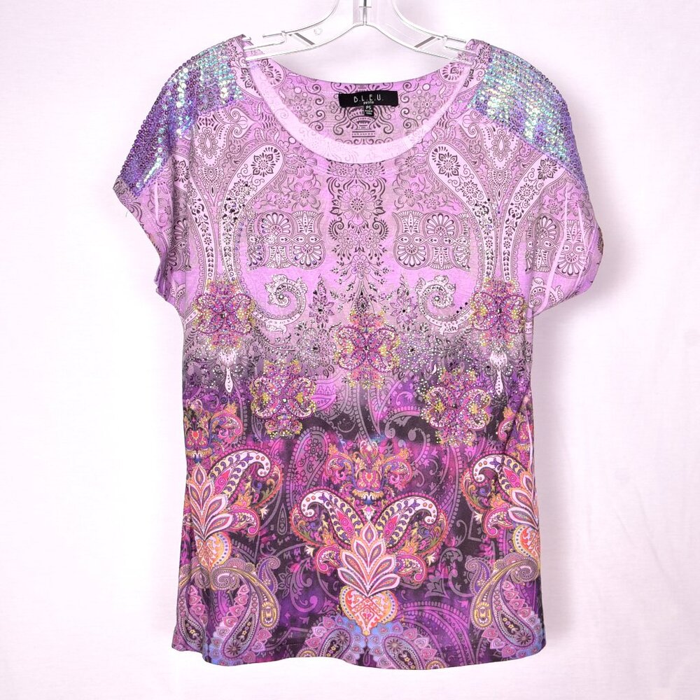 B.L.E.U. Petite Blouse Size PS Paisley